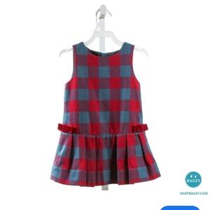Jacadi Paris Plaid Wool Dress Kids 3–6Y Red Blue Check Velvet Bow Holiday